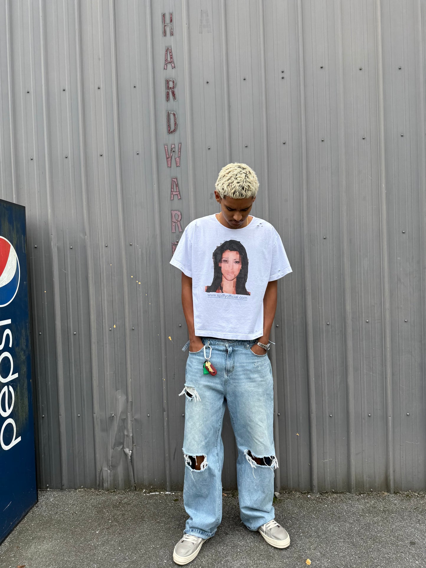 “Pixel Kim” distressed tee