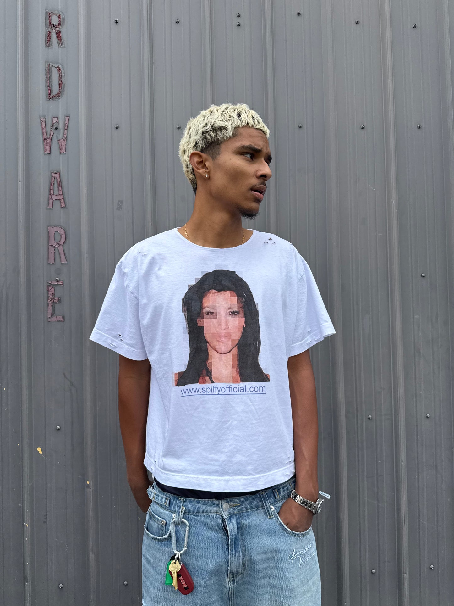 “Pixel Kim” distressed tee